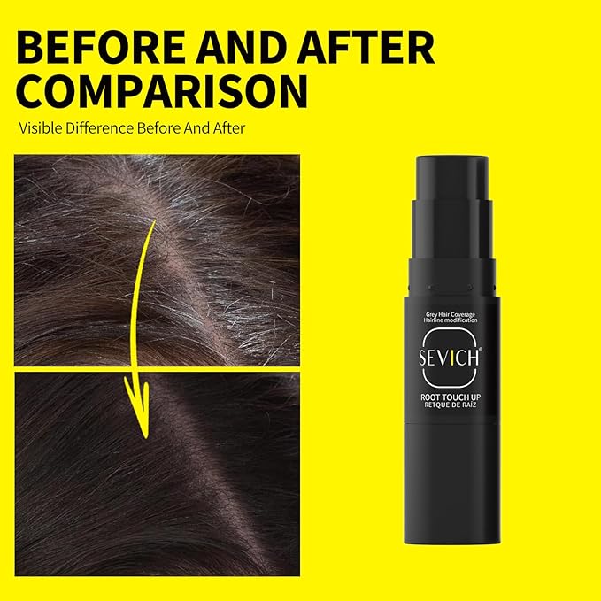 SEVICH Dual-Ended Root Touch Up Stick - Waterproof Hairline Enhancer for Sparse Hairlines & Gray Coverage, Non-Sticky Scalp Concealer with Beeswax, Instant Volume & Natural Look (Dark brown)