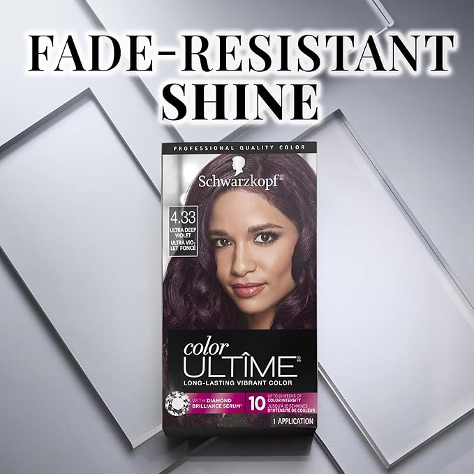Schwarzkopf Color Ultime 4.3 Ultra Deep Violet Hair Dye, Permanent Intense Black with Diamond Brilliance, Fade-Resistant, Covers Grays, All Hair Textures