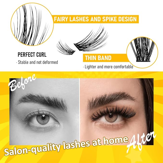 Lash Clusters, 240 pcs Lash Clusters Kit, – DIY Individual Eyelashes, Lightweight Reusable C Curl False Lashes 10-16mm with Tweezers & Dual-Ended Bond & Seal for Home Salon