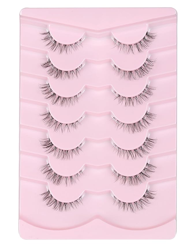 Onlyall Short Lashes Natural False Eyelashes 3/4 Small Lashes Fake Eyelashes Wispy Lashes Natural Lashes Clear Band Lashes 12mm Lashes H21