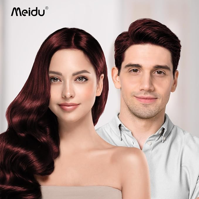 MEIDU Dark Burgundy Hair Dye Shampoo 3 in 1 for Gray Hair, Hair Dye for Women Men, Hair Color for Women Herbal Ingredients Natural (500ml,16.9oz) (Deep wine red)