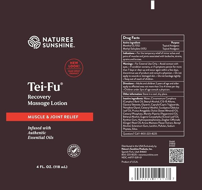 Nature's Sunshine Tei-Fu Recovery Massage Lotion with Essential Oils