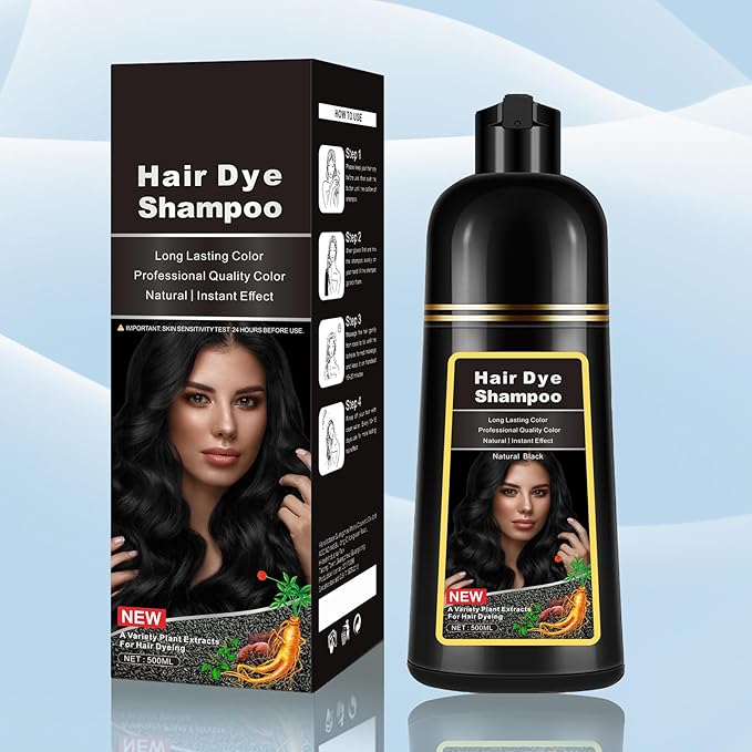 Black Hair Dye Shampoo Instant 3-in-1 for Gray Hair Coverage, Herbal Formula for Men & Women - Colors in 10-15 Minutes, Champu Para Canas 500ml