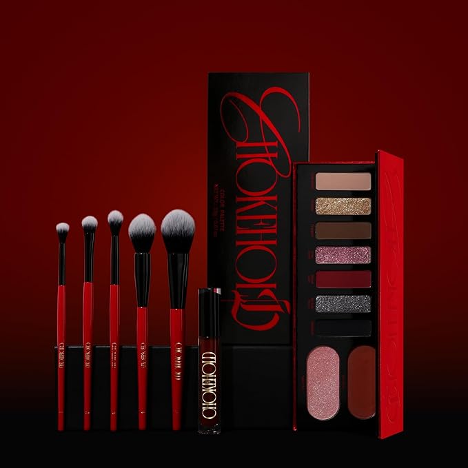 Professional Makeup Brush Set, 5-Piece, Ombre Bristles, Vegan, Red-Black Handle with Gold Branding