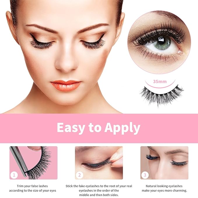 False Eyelashes Cat Eye Lashes Faux Mink Lashes Natural Look 8D Fluffy Wispy Fake Lashes That Look Like Extensions Pestañas Postizas D Curl Lash Strips 7 Pairs Pack