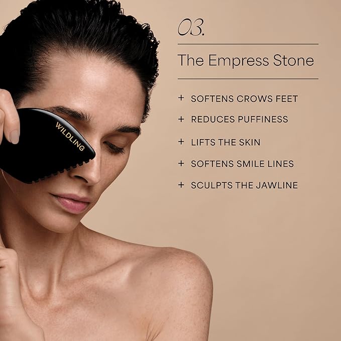 WILDLING Empress Facial Gua Sha Set I Facial Massage Tool + Facial Toner + Facial Oil to Lift, Plump, Tone + Sculpt I Patented Design 100% Authentic Bian Stone