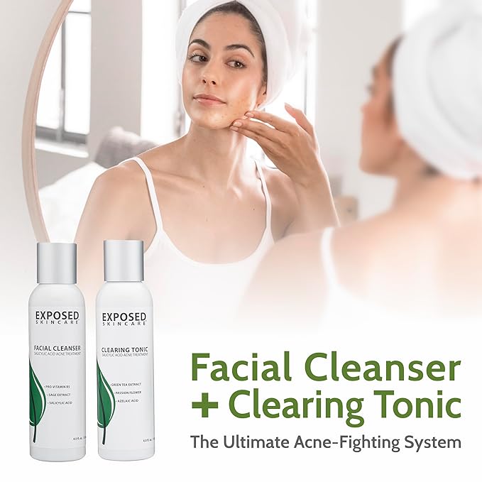 Exposed Skin Care, Expanded Acne Treatment Kit with 2.5% Salicylic Acid and 3.5% Benzoyl Peroxide to Clear Up Teen, Adult, Hormonal and Cystic Acne – Natural, Non-toxic and Cruelty Free