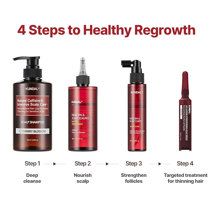 Kundal Caffeine Hair Loss Scalp Tonic - Soothes Scalp, Stimulates Hair Follicles, with Vitamin B3, Tea Tree & Peppermint Oil, Korean Hair care, 3.38 Fl Oz (100ml)