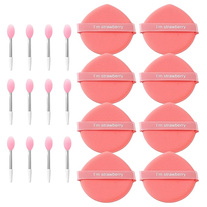 12 PCS Lip Mask Applicator&8 Pack Air Cushion Puff, Reusable Silicone Lip Applicator, Wet and Dry Dual-Use Makeup Sponge, Beauty Makeup Set for Daily Makeup, Attending a Party and Taking Photos