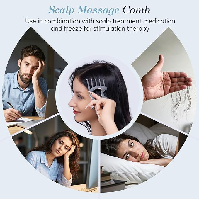 Gua Sha Tool with Handle,5in1 Scalp Massage Tool for Head&face&Body,Protable Scalp Massage Comb Guasha Tool for Deep Relaxation and Relieving Fatigue & Pain,Scalp Massager Trigger Point Tool for SPA