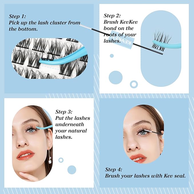 KevKev Lash Clusters 3D Fluffy Cluster Lashes 100 Pcs DIY Lash Extensions Mixed C/D Eyelash Clusters Individual Lashes Cluster Thin Band & Soft Resuable Lashes(Snowdrop,10-16mix)