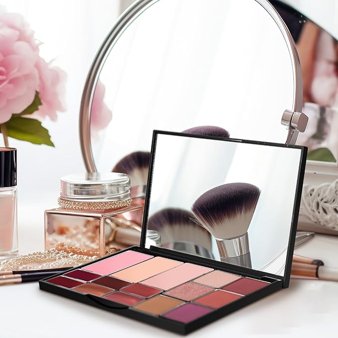 Beaupretty Magnetic Makeup Palette with Mirror, Empty Eyeshadow Palette With 15 Pans for Eyeshadow Lipstick Blush Powder
