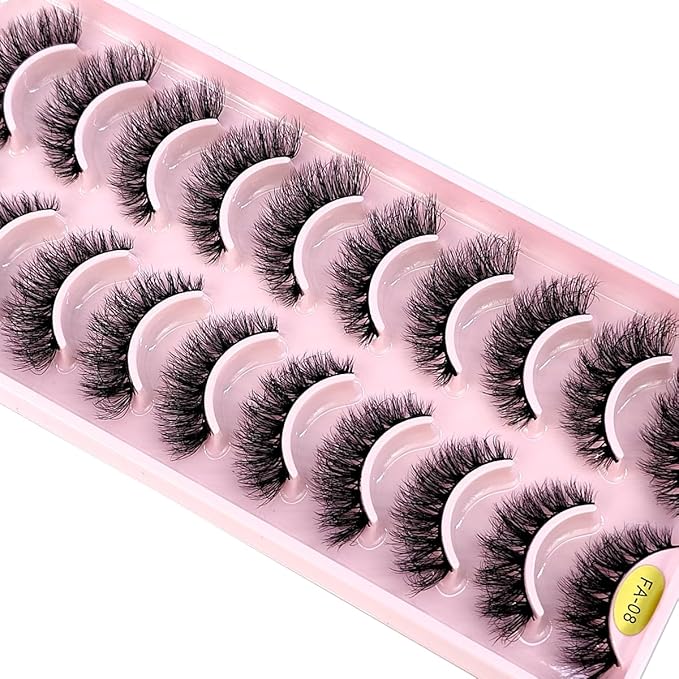 HBZGTLAD New 10 Pairs 3D Mink Lashes False Eyelashes Handmade Wispy Fluffy Long Lashes Natural Eye Makeup Tools Eye Lashes(FA-08)