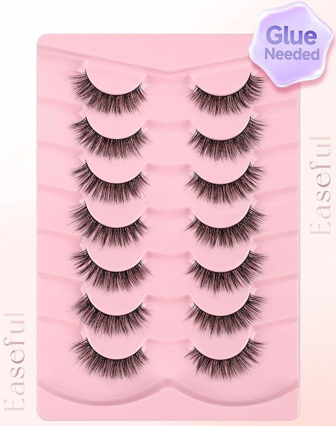 Natural Look Wispy Lashes Mink False Eyelashes C Curl Strip Lashes Pure-04