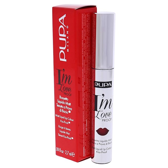 Pupa Milano I'M Loveproof Matte Liquid Lip Color - Kissproof - Velvety Effect - Super-Intense Color - High Concentration - Flawless And Defined - 011 Kiss Me Red - 0.09 Oz