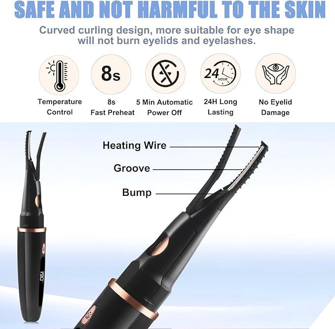 Heated Eyelash Curlers - 2 in 1 Clip- Type Heated lash Curler Best Seller Electric Eyelash Curler LED Display 3 Temp Settings for Makeup Tools USB Rechargeable Natural Curling 24H Long Lasting 6A