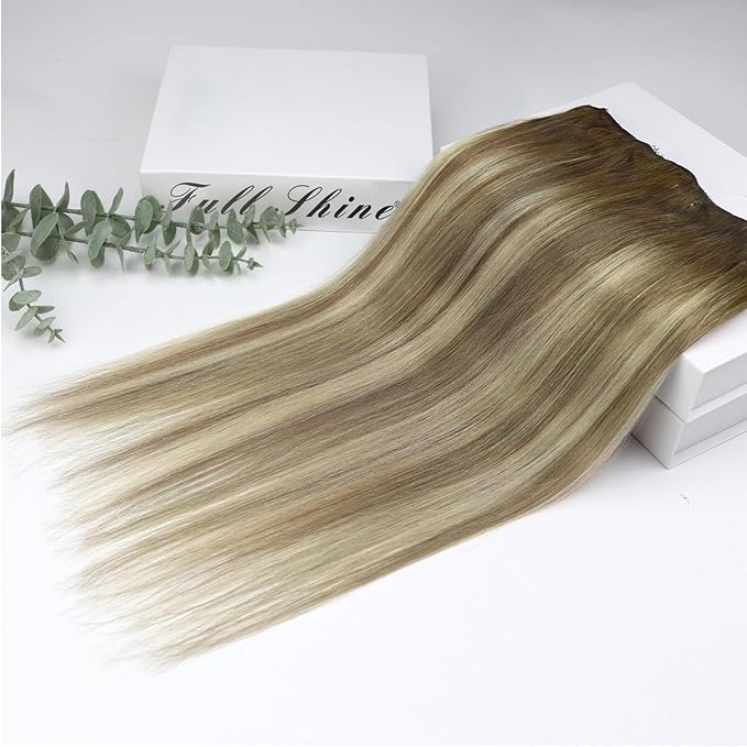Full Shine Balayage Clip in Hair Extensions 60 G 3 Pcs Brown Ombre Ash Brown Mix Blonde Real Hair Extensions Clip in Human Hair Straight Remy Hairpiece for Women 20 Inch