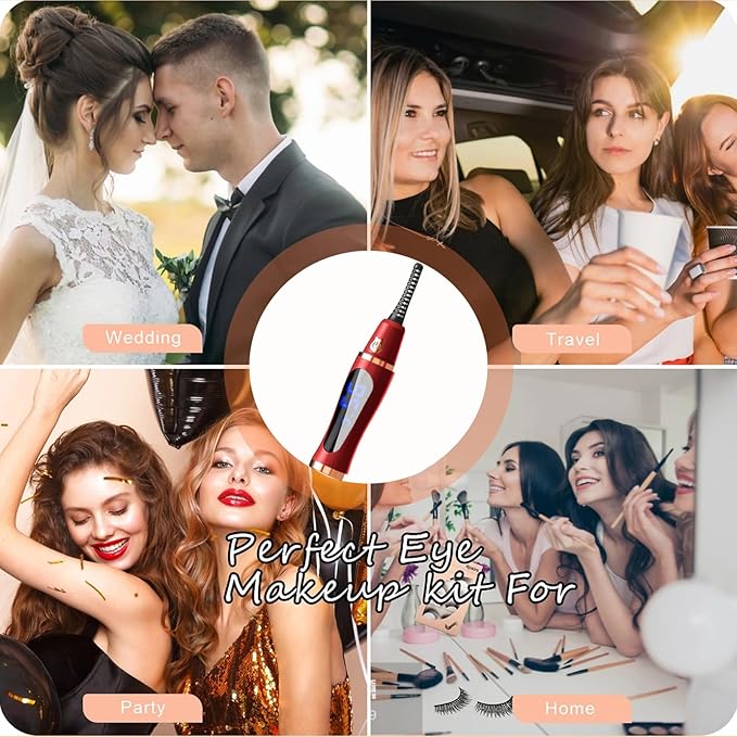 Heated Eyelash Curler – Fast 5s Heat-Up, USB Rechargeable Electric Eyelash Curler, LED Display, Anti-Burn, 24H Long-Lasting Curl, Perfect Gift for Women (Red)