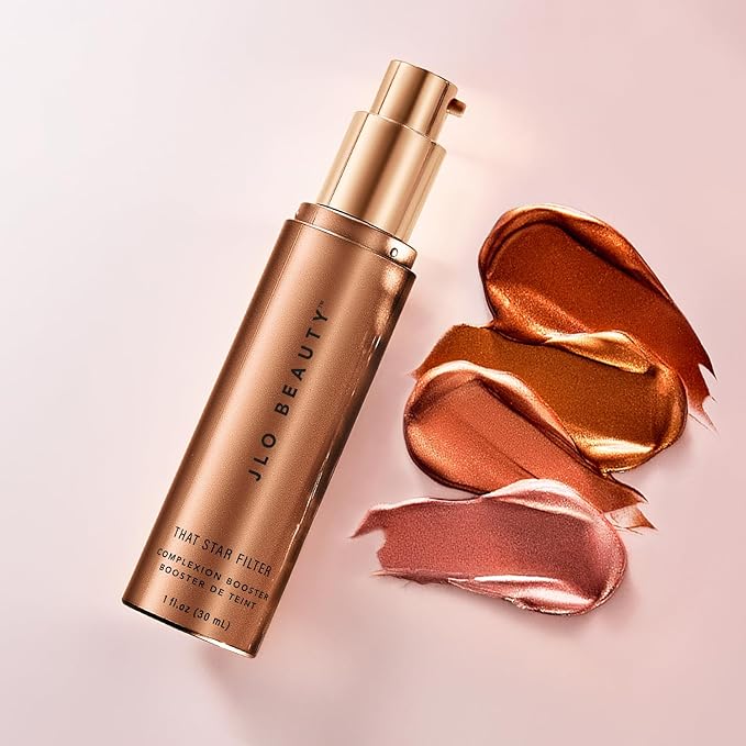 JLO BEAUTY Complexion Booster Highlighter & Bronzer for Face & Body, Rich Bronze, Lightweight Skin Care Makeup Primer with Vitamin E, Sheer Shimmer Skin Tint for a Dewy Glow, That Star Filter, 1 Fl Oz