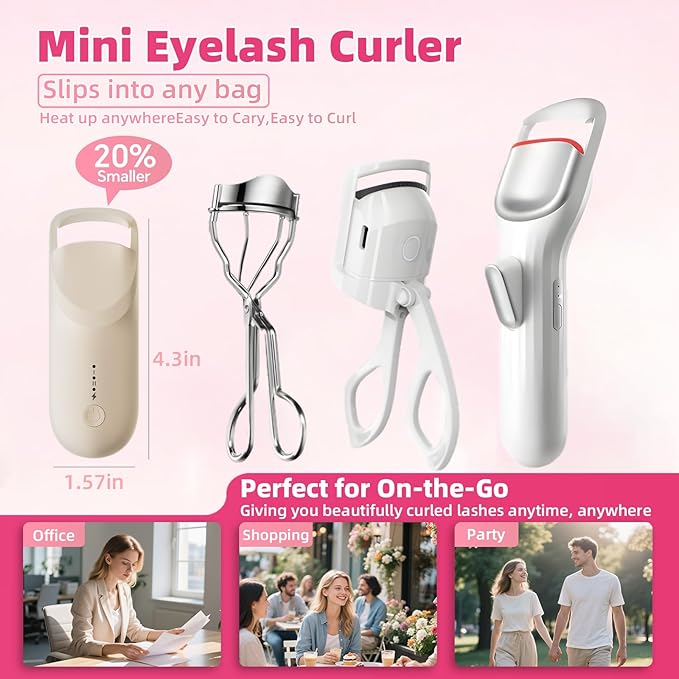 Heated Eyelash Curler,Portable Electric Heated Lash Curler Type-C Rechargeable Travel Eyelash Curlers with Heat Sensitive Silicone Pad,2-Level Adjustable Temp and Long-Lasting Natural Curves (Beige)