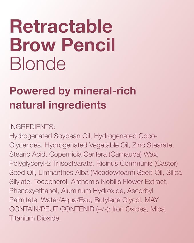 Mineral Fusion Retractable Brow Pencil (Blonde) - TZR 2025 Beauty Heroes Award Winner - Shape & Define Eyebrow with Blending Spoolie Brush - Velvety Smooth, Long-Lasting Color - Vegan Formula