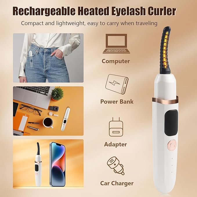 Heated Eyelash Curlers with Battery Indicator, Electric Eyelash Curler 3 Temperature Modes LED Display USB Rechargeable Makeup Tools, Heated Lash Curler Ideal Gift for Women (White)