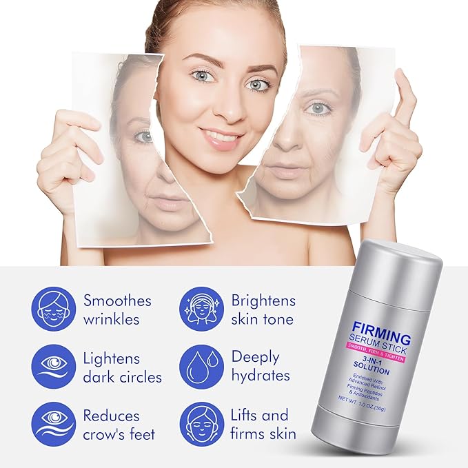 Advanced Retinol Firming Stick – 3-in-1 Anti-Aging Serum with Peptide & Antioxidant, Reduces Wrinkles & Tightens Face, Neck, Jawline, Deep Moisturizing Skin, for All Skin Types, Non-Greasy - 1.0 Oz