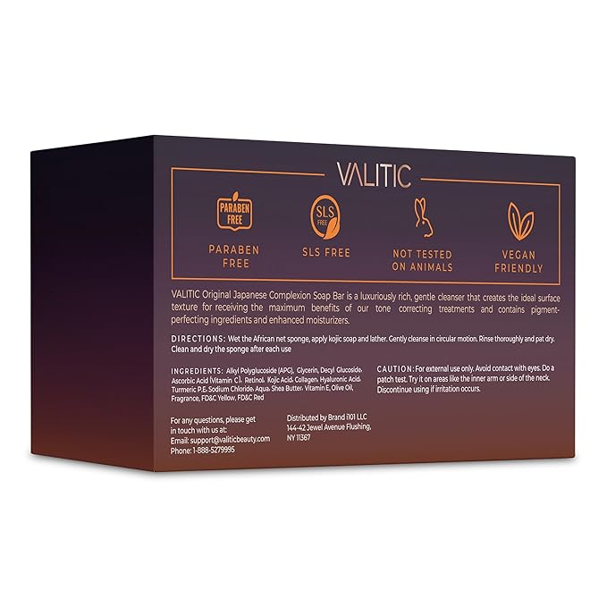 VALITIC Kojic Acid Dark Spot Remover Soap with Turmeric, Vitamin C, Retinol - Original Japanese Complex - Hyaluronic Acid, Vitamin E, Shea Butter, Castile Olive Oil - 3 Pack Bundle with African Net