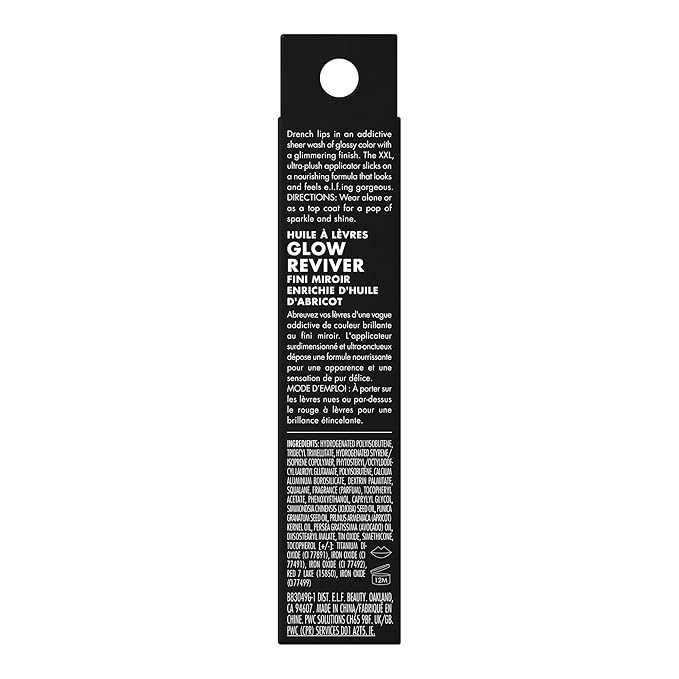 e.l.f. Glow Reviver Lip Oil, Nourishing and Hydrating with High-Shine Glimmer Finish & Sheer Wash Of Color, Minty Scent, Non-Sticky, Vegan & Cruelty-free, Super-neutral