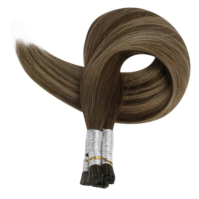 Full Shine I Tip Hair Extensions Human Hair 22 Inch 50 Grams Medium Brown to Honey Blonde and Brown Itip Human Hair Extensions Long Straight Human Hair Fusion Extensions