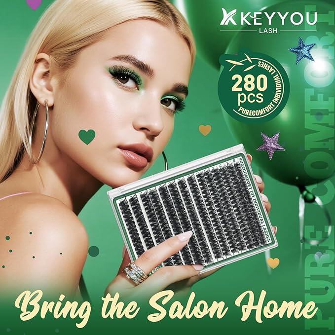 Lash Clusters 280Pcs Eyelash Clusters KEYYOU 100D D Curl 9-18MIX Clusters Lashes Thick Super Soft Wispy DIY Eyelash Extension at Home(100D-D,9-18MIX)