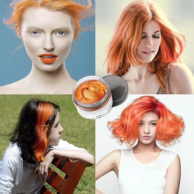Orange Hair Color Wax, Instant Hairstyle Cream 4.23 oz, Temporary Natural Hair Wax for Party, Cosplay, Halloween, Daily use, Date, Clubbing (Orange)