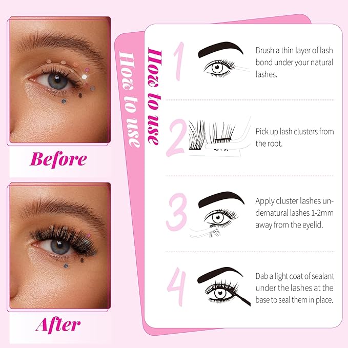 Eyelash Extension Kit 300Pcs 7090D DIY Individual Lashes Clusters With Bond, Seal, Remover, Applicator Tool for False Eyelash At Home (D-Mix10-18mm,20)