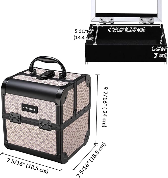 BYOOTIQUE Makeup Train Case with Mirror Cosmetic Organizer Art Deco Graphite