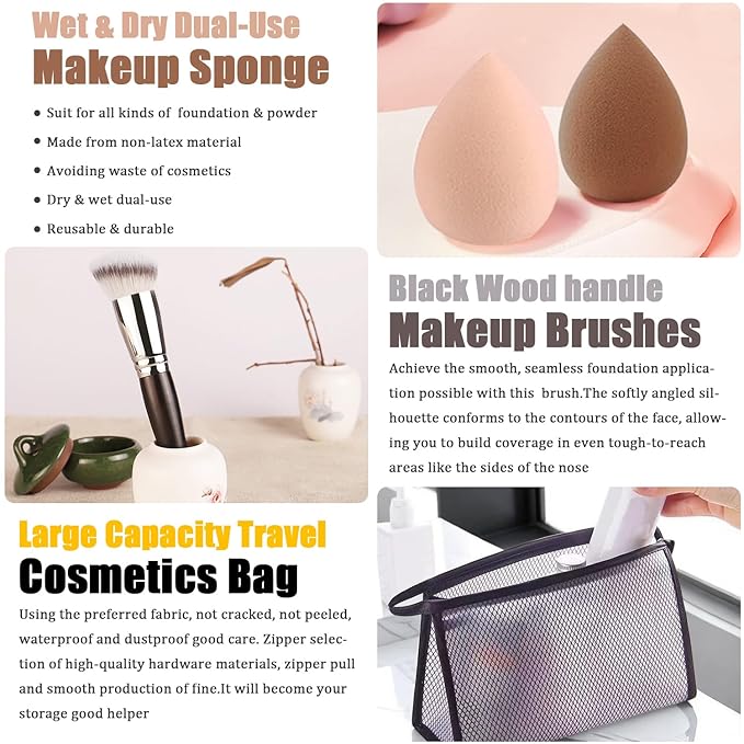 All in One Makeup Kit for Women Full Kit,Travel Make Up Gift Set for Women Teens Girls, Includes Eyeshadow,CC,Foundation,Lipstick,Mascara,Brush,Sponge,Brow Powder & Soap,Eyeliner,Primer,Contour,Bag
