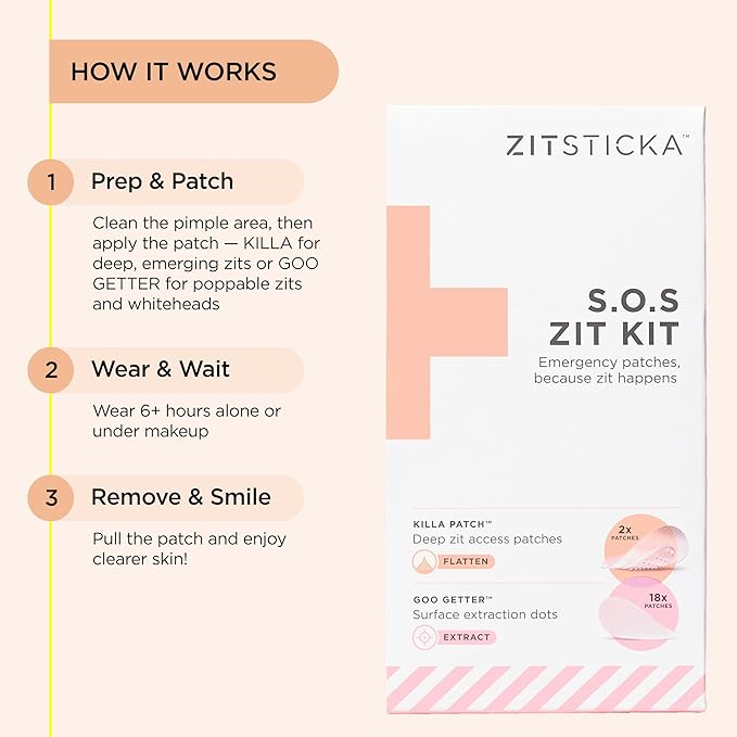 ZitSticka Invisible Pimple Patches for Face, Hydrocolloid Patches, Ultra-Thin Clear Azelaic Acid & CICA Blemish Patches, Pimple Stickers (SOS Kit)