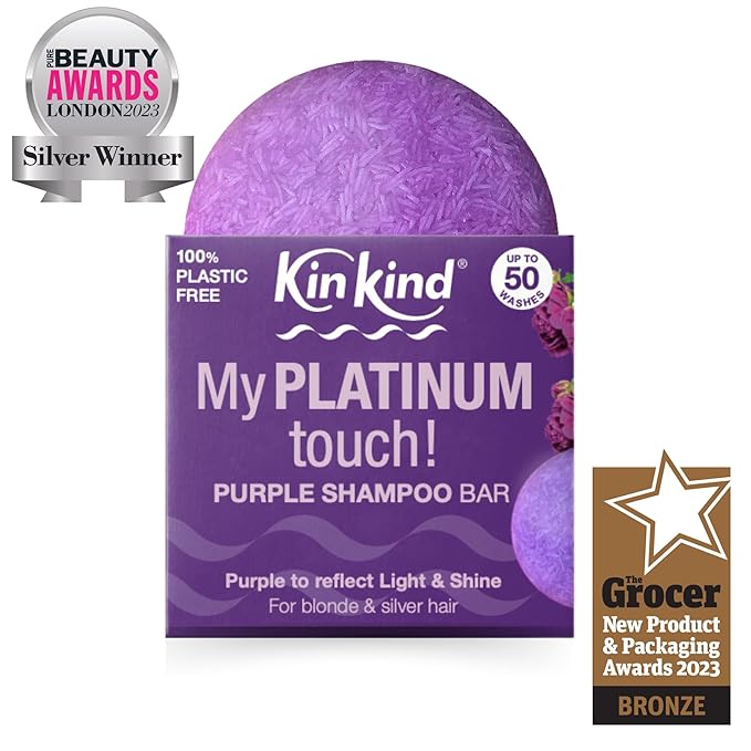 KinKind Toning Purple Shampoo Bar - My PLATINUM Touch! Solid Bar for Blonde, Silver & White Hair | Travel Shampoo Bars for Hair | Up to 50 Washes - Vegan