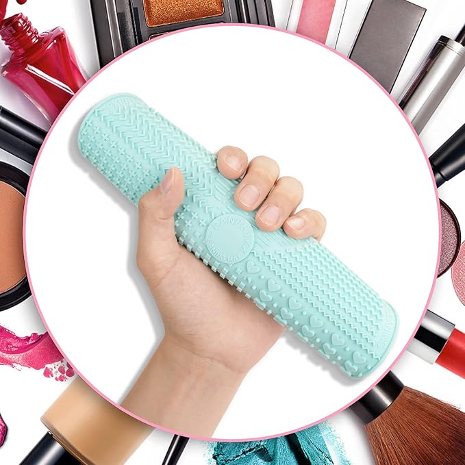 Makeup Brush Cleaner Mat, Silicone, Big Size, Green, Cleaning Pad with Suction Cup, Make Up Brush Cleaner