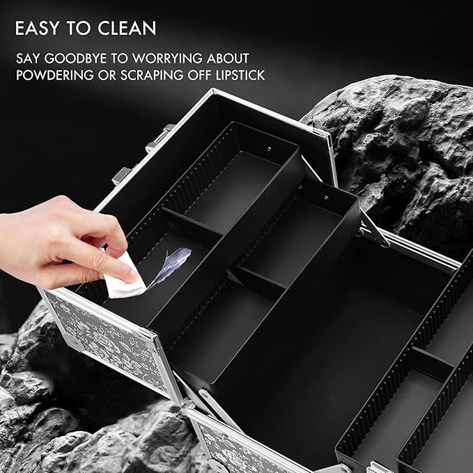 Frenessa Makeup Case Makeup Box Cosmetic Organizer Case Portable Make Up Travel Case Storage Box 4 Trays with Dividers Lockable Hard Train Case Nail Tech Supply Storag Silver Floral