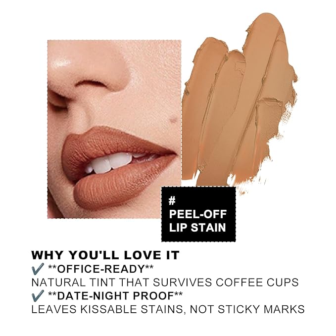 Lip Stain Peel Off - Nude Brown Lip Tint for Women & Teens | Long Lasting, Waterproof, Non-Sticky, Hydrating | Everyday Natural Peel Off Gloss for Soft Makeup Look