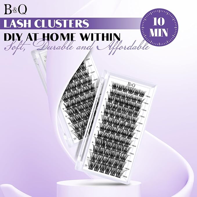 B&Qaugen Lash Clusters 72 PCS Individual Lashes 10-16mm B&Q Eyelash C D Curl Mixed Cluster Extensions Natural Wispy Beginner Reusable Extension Lasting Lash(FD-DV02-MIX)