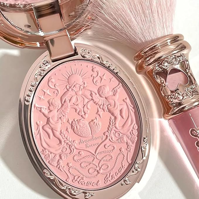 Flower Knows Strawberry Rococo Makeup Box Set,6 Pack Makeup Box with Mirror,Lip Gloss×1+Blush×1+Eyeshadow×1+Hair Clip×1+Fridge Magnet×1+Gift Box×1