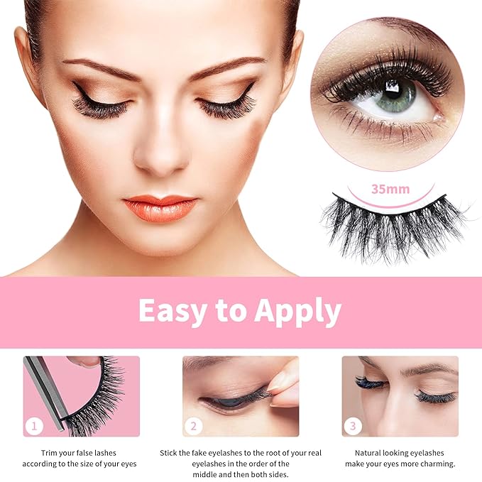 Lashes Eyelashes 8D Fluffy False Eyelashes Wispy Faux Mink Lashes Light Weight Fake Eyelashes Cat Eye Lashes 7 Pairs Pack, Black