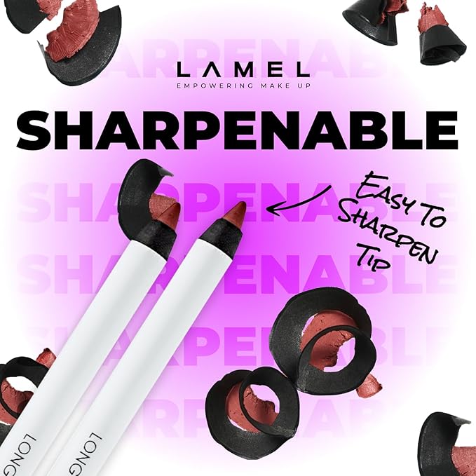 Lamel Matte Gel Lip Liner Pencil 5 Pcs Set - Creamy, Sharpenable, Longwear, Waterproof Lip Combo - Nude Pink 407, Nude 409, Red 411, Mauve 410 and 412