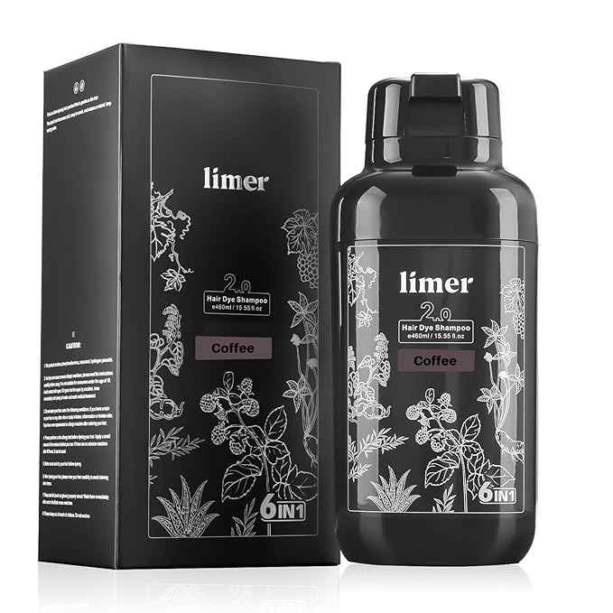 Limer Hair Dye Shampoo, Coffee Color 6-in-1 Natural Herbal Hair Color Shampoo, Semi-Permanent Gray Coverage with Pleasant Scent, Ammonia-Free Formula for Women & Men (460ml/15.55fl oz)