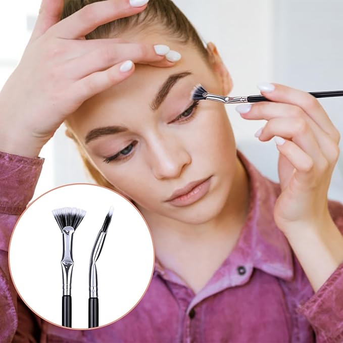 2PCS Mascara Fan Eye Lash Brush, Folding Angle Scalloped Lash Separator Tool, Fan Shaped Eyebrow Brush, Soft Eyelash Comb Separator for Upper Lower Eye Lash Makeup