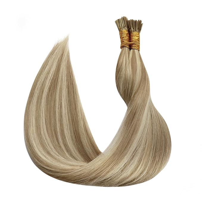 Full Shine I Tip Hair Extensions Natural Hair 20 Inch 16P22 Blonde Hair Extensions Straight Real Human Hair 40 Grams Keratin Itip Extensions Remy Hair