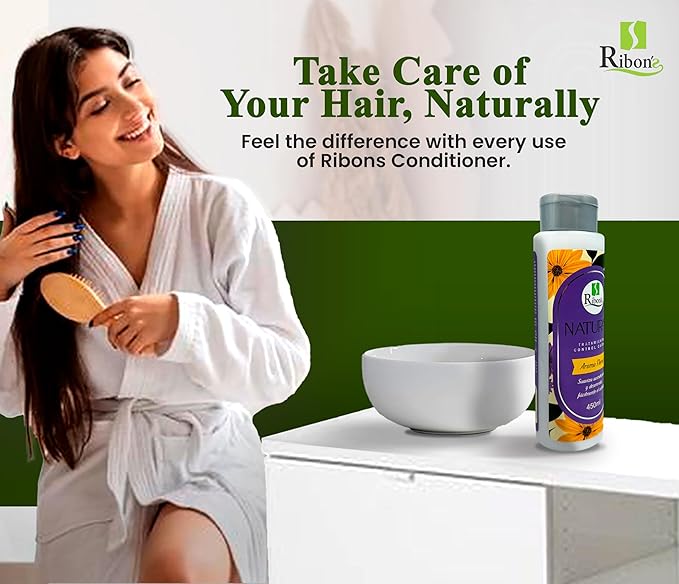 Ribon's Conditioner 450ml - Nourishing Hair Conditioner for Women, Moisturizing & Detangling, Prevents Hair Loss, 100% Natural, Floral Scent, Sulfate & Paraben-Free, Hair Care Treatment with aloe vera