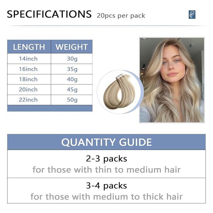COOKAYU Invisible Tape in Hair, Ash Blonde and Platinum Blonde Seamless Injected Tape in Human Hair Extensions 20pcs/pack 16Inch 35g Invisi Edge Extensions