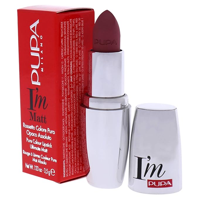 Pupa Milano I'M Matt Pure Color Lipstick - Velvety and Matt Lip Color - For Extraordinary Performance - Rich And Creamy Texture - 031 Magenta Rose - 0.123 Oz